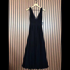 New Lulus Maxi Dress XS Women Black A Line Lace Trim Sleeveless Cocktail Stretch